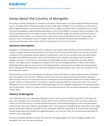 Essay about the Country of Mongolia