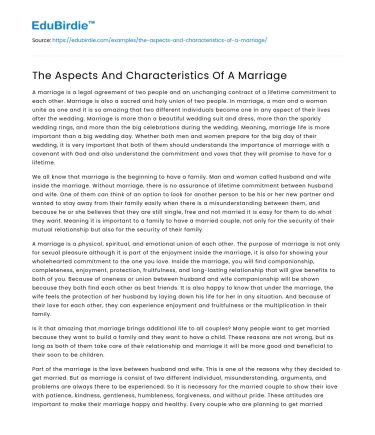 The Aspects And Characteristics Of A Marriage