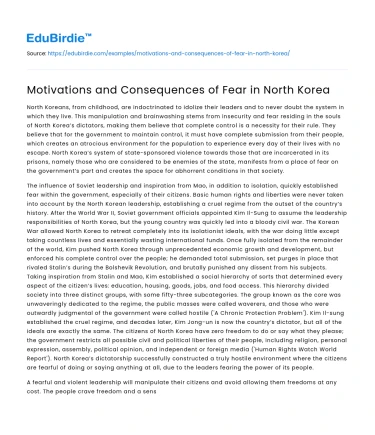 Motivations and Consequences of Fear in North Korea