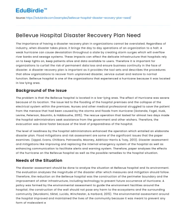 Bellevue Hospital Disaster Recovery Plan Need