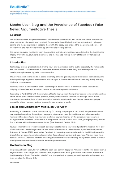 Mocha Uson Blog: Facebook Fake News Debate