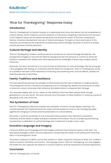 ‘Rice for Thanksgiving’: Response Essay