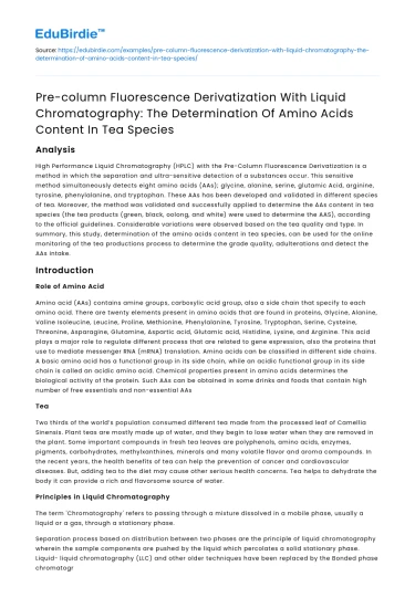 Pre-column Fluorescence for Amino Acids in Tea