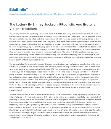 The Lottery: Ritualistic & Violent Traditions