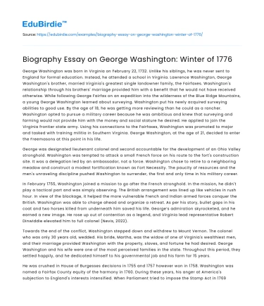 Biography Essay on George Washington: Winter of 1776