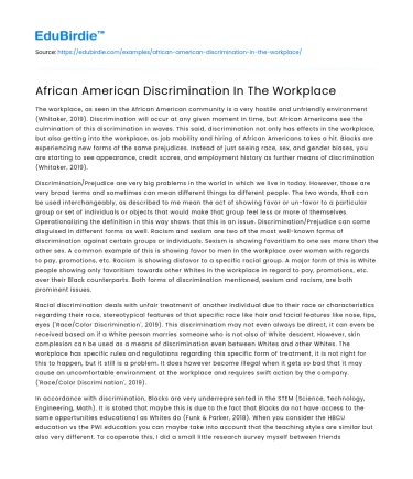 African American Discrimination In The Workplace