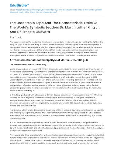 Symbolic Leadership Traits of Dr King and Dr Guevara