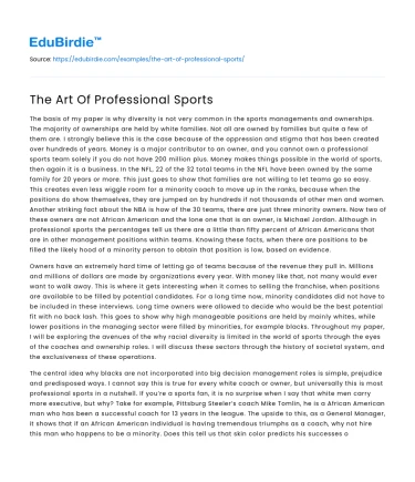 The Art Of Professional Sports