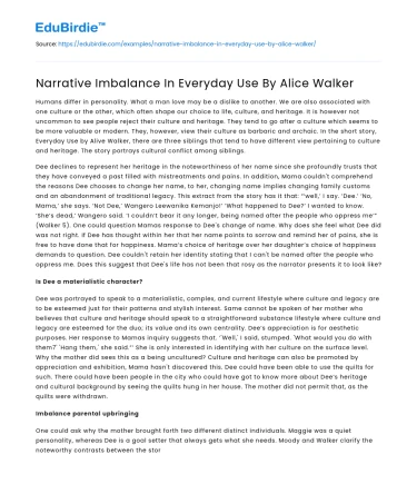 Narrative Imbalance In Everyday Use By Alice Walker