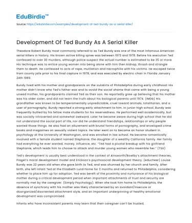 Development Of Ted Bundy As A Serial Killer