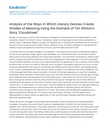 Literary devices creating meaning in Tim Winton’s ‘Cloudstreet’