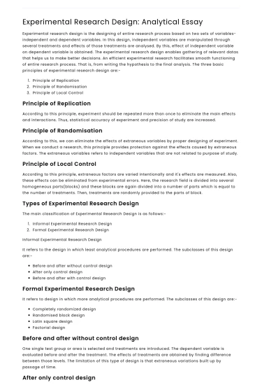 Experimental Research Design: Analytical Essay