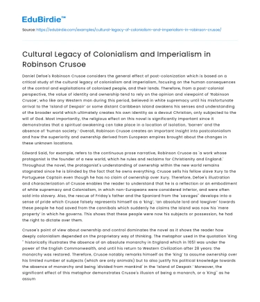 Cultural Legacy of Colonialism and Imperialism in Robinson Crusoe