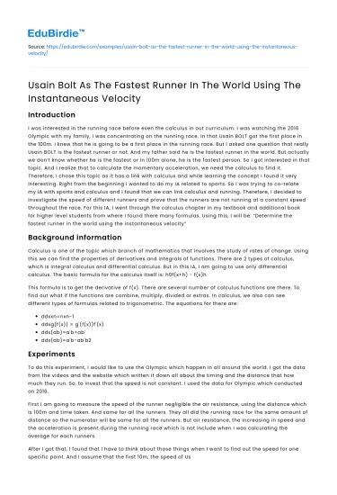 Usain Bolt: Fastest Runner with Instantaneous Velocity