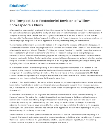 The Tempest As a Postcolonial Revision of William Shakespeare’s Ideas
