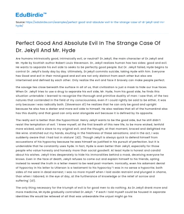 The Duality of Good and Evil in Dr. Jekyll and Mr. Hyde
