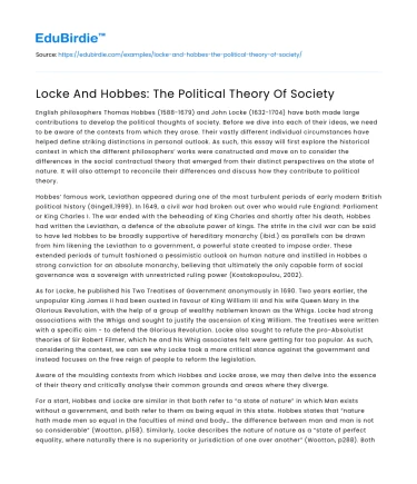 Locke And Hobbes: The Political Theory Of Society