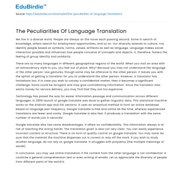 The Peculiarities Of Language Translation