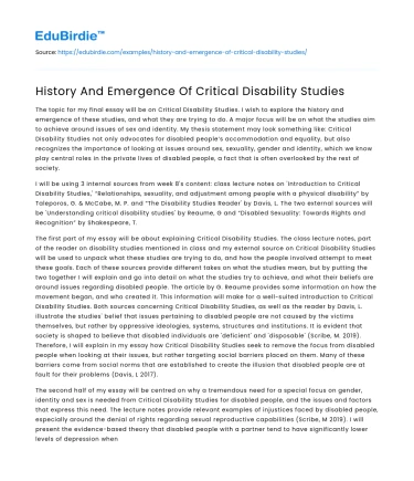 History And Emergence Of Critical Disability Studies