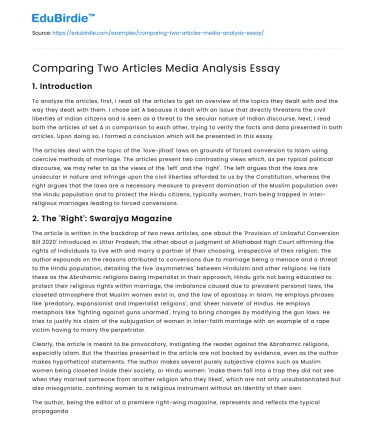 Comparing Two Articles Media Analysis Essay