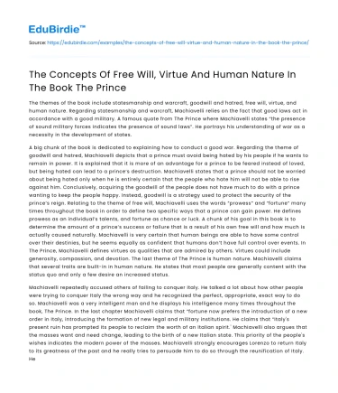 The Concepts Of Free Will, Virtue And Human Nature In The Book The Prince
