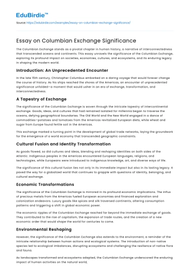 Essay on Columbian Exchange Significance