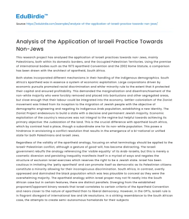 Analysis of the Application of Israeli Practice Towards Non-Jews