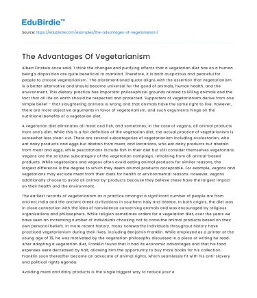 The Advantages Of Vegetarianism