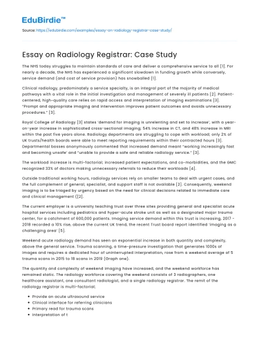 Essay on Radiology Registrar: Case Study