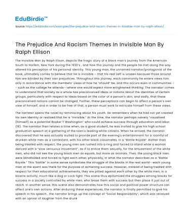 The Prejudice And Racism Themes In Invisible Man By Ralph Ellison
