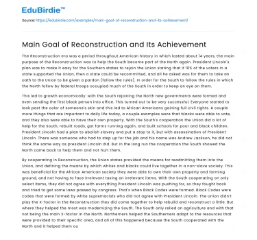 Main Goal of Reconstruction and Its Achievement