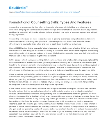 Foundational Counselling Skills: Types And Features