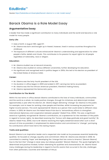 Barack Obama is a Role Model Essay