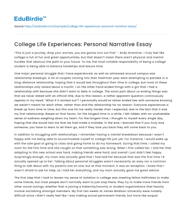 College Life Experiences: Personal Narrative Essay