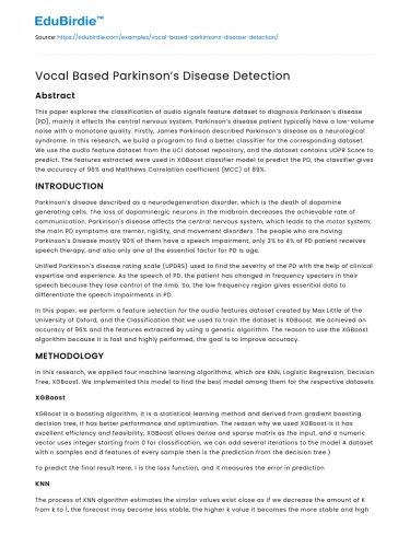 Vocal Based Parkinson’s Disease Detection