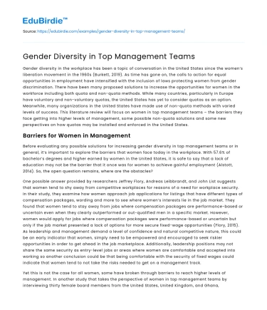 Gender Diversity in Top Management Teams