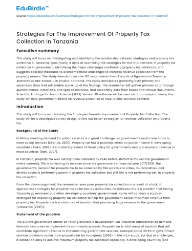 Strategies For The Improvement Of Property Tax Collection In Tanzania