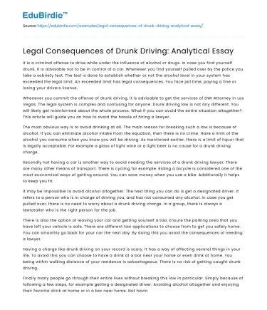 Implications of Intoxicated Driving: A Legal Analysis