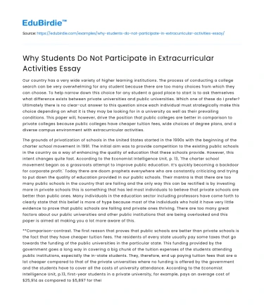 Why Students Do Not Participate in Extracurricular Activities Essay