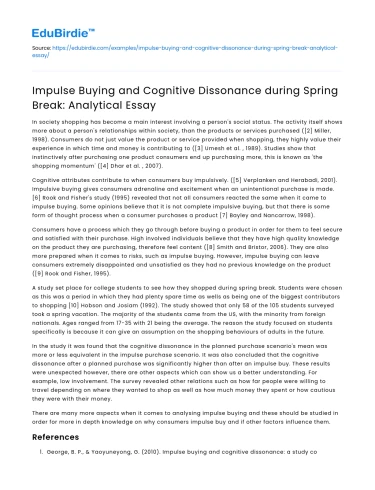 Impulse Buying & Cognitive Dissonance in Spring Break: Analysis