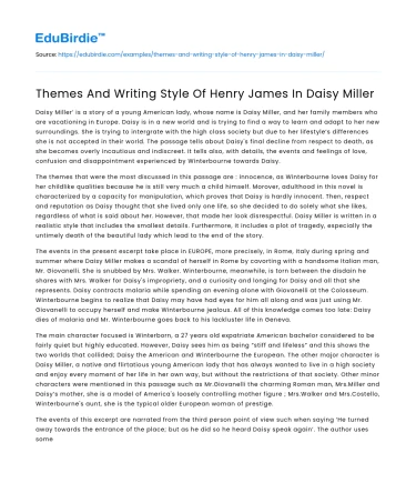 Themes And Writing Style Of Henry James In Daisy Miller