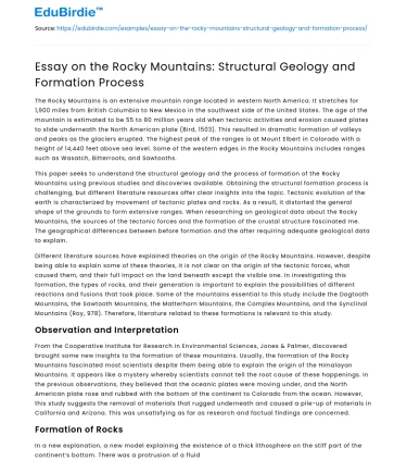 Essay on the Rocky Mountains: Structural Geology and Formation Process
