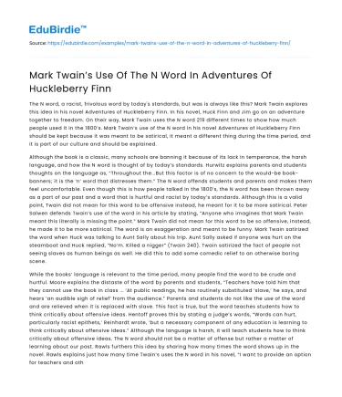 Mark Twain’s Use Of The N Word In Adventures Of Huckleberry Finn