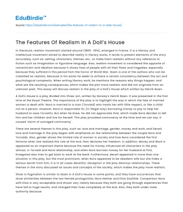 The Features Of Realism In A Doll’s House