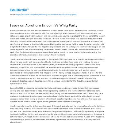 Essay on Abraham Lincoln Vs Whig Party
