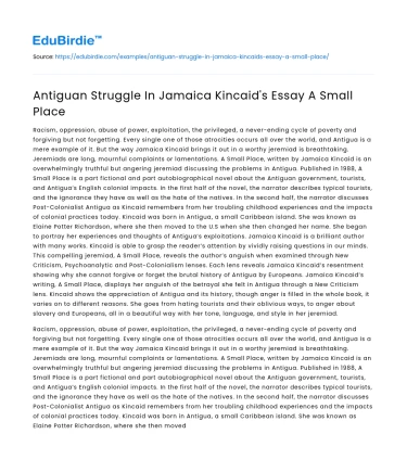 Antiguan Struggle In Jamaica Kincaid’s Essay A Small Place