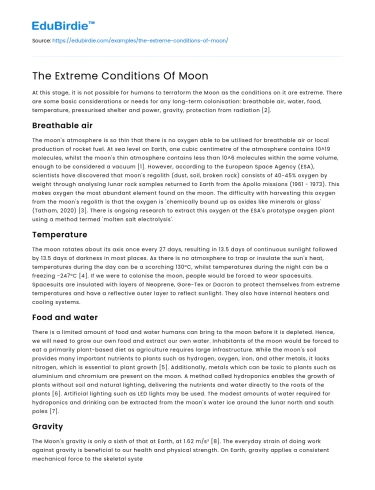 The Extreme Conditions Of Moon