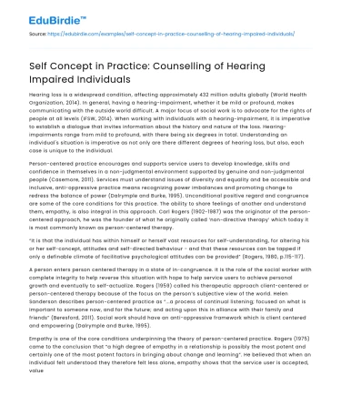 Self Concept in Practice: Counselling of Hearing Impaired Individuals