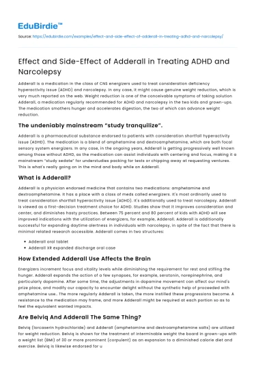 Adderall: Benefits and Risks in ADHD and Narcolepsy