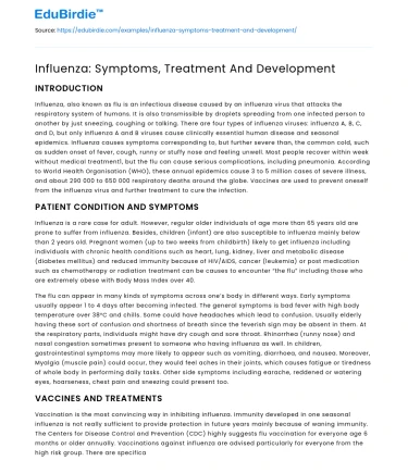 Influenza: Symptoms, Treatment And Development